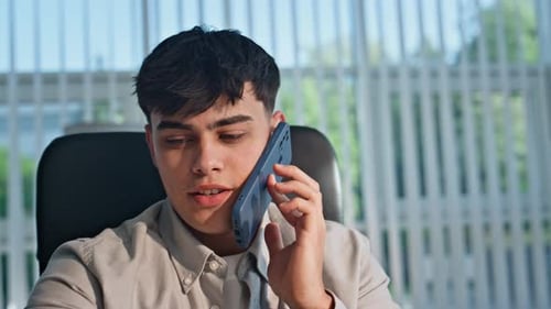 Closeup Entrepreneur Smartphone Call at Workplace Man Calling Mobile Phone