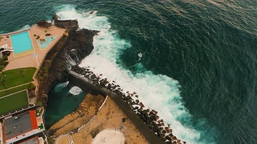 Aerial Top Down Rocky Coastline of Island Tenerife