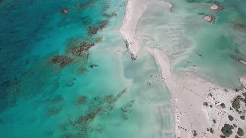 Aerial view of elafonissi beach and turquoise water, Greece.