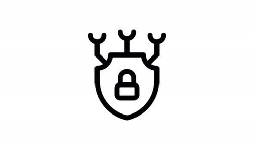 Animated Minimalist Security Shield Padlock Icon with Data Flow
