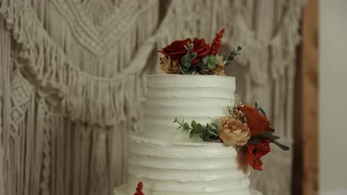 Elegant Tiered Wedding Cake with Floral Decorations