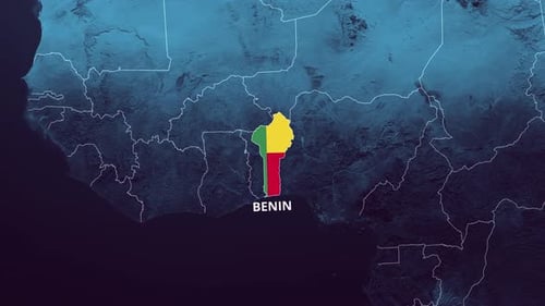 Benin Country Highlight with National Flag Reveal Animation
