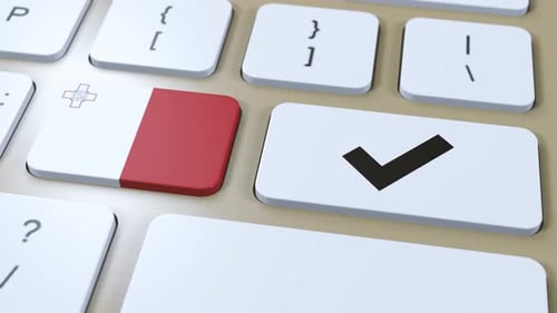 Pressing Enter Key with Malta Flag and Checkmark on Keyboard