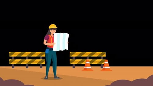 Engineers Working On Construction 4K On Alpha Channel