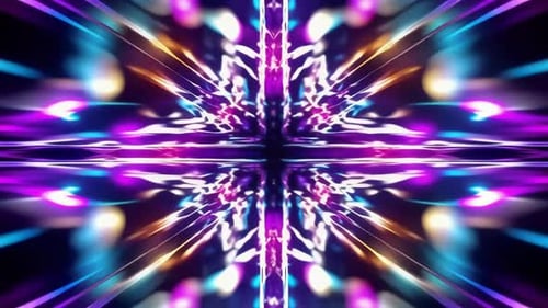 Fond de mouvement du tunnel lumineux à symétrie bleu violet néon
