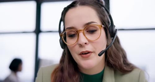 Call center, face and happy woman in communication for customer service