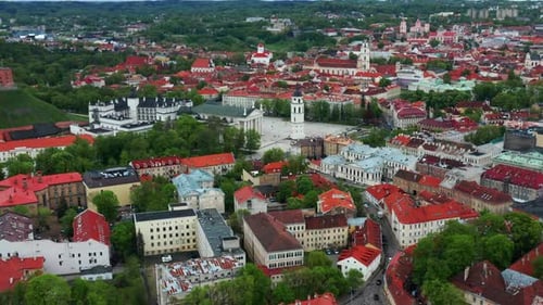 Vilnius Old Town With Historical Landmarks From Above In Lithuania. - aerial hyperlapse