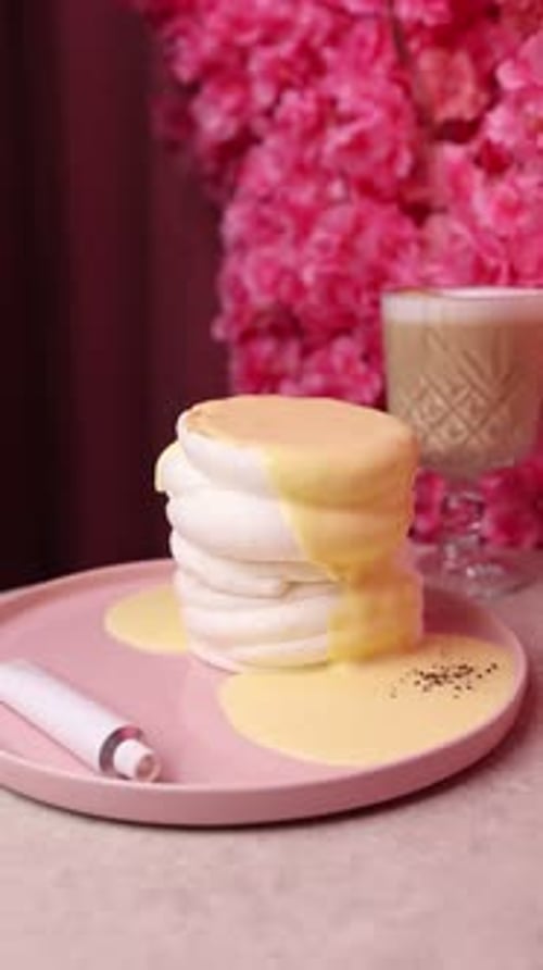Gluten Free Fluffy Japanese Pancakes topped with sauce.