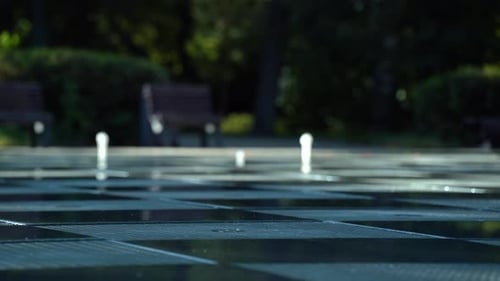 Small Fountain Ribbons Jumping On The Platform