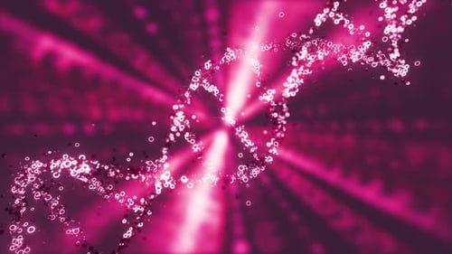 Pink Glowing Color DNA Floating From Gene Against Dark Background 3d Loop