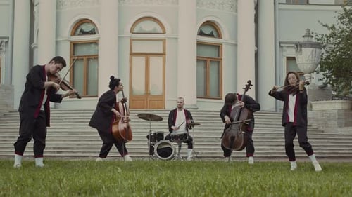 Musical Group Performing Outside Ornate Building