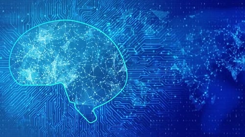 Futuristisches Gehirnnetzwerk auf Leiterplatinenhintergrund