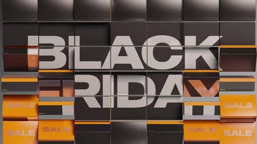 Black Friday Sale Text Reveal with Flipping Geometric Cubes