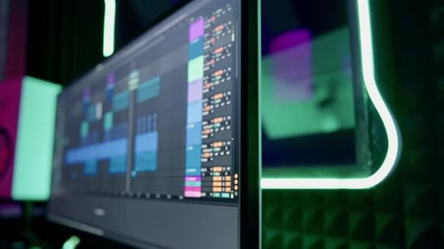 professional sound recording studio sound engineer or music producer sitting at the remote control