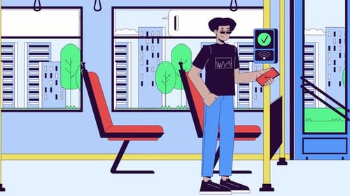 Flat Design Animation of a Commuter Paying Bus Fare