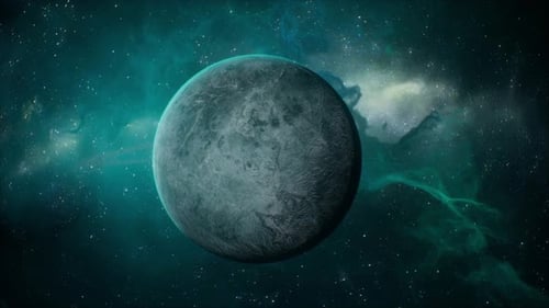 Mysterious Planet with Rings Rotating in Cosmic Nebula