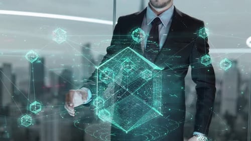 Businessman with AI for Business Hologram Concept