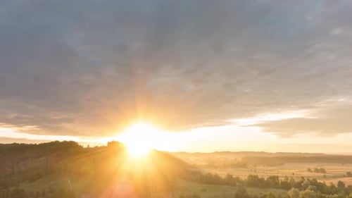 Timelapse of Dramatic Sunset Sky Above Rural Landscape Clouds Moving Countryside