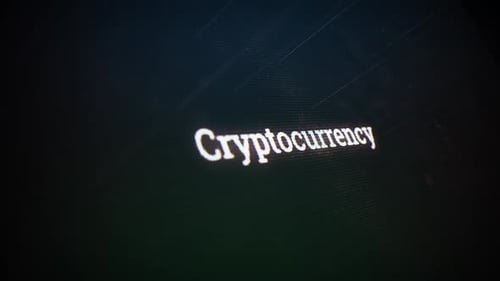 Mensaje sobre criptomonedas en pantalla digital en pantallas de computadora