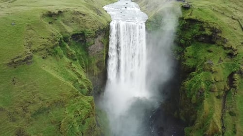 Skogafoss Falls, Iceland aerial view from above