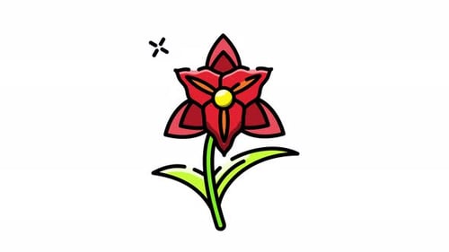 Animated Decorative Red Flower Icon with Sparkling Details