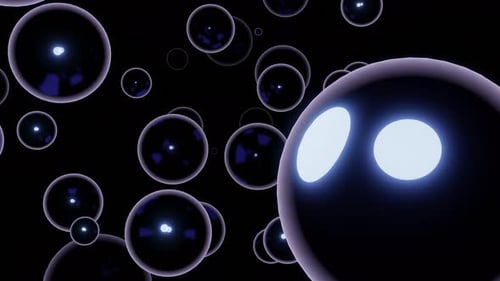 Abstract Flying Bubble Silhouettes on a Black Background