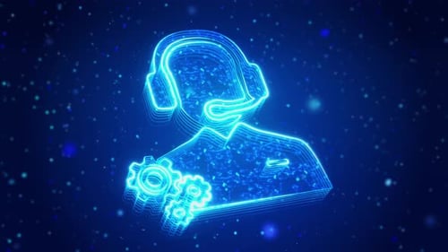 Futuristic Digital Customer Support Icon with Animated Gears