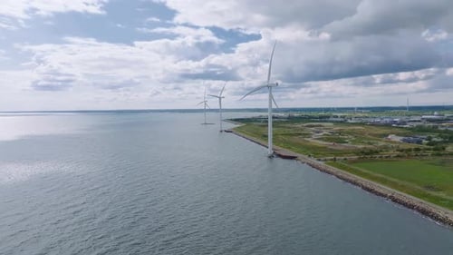 Aerial View of the Wind Turbines Green Ecological Power Energy Generation