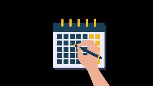 Animated Calendar with Hand Marking Date in Flat Design