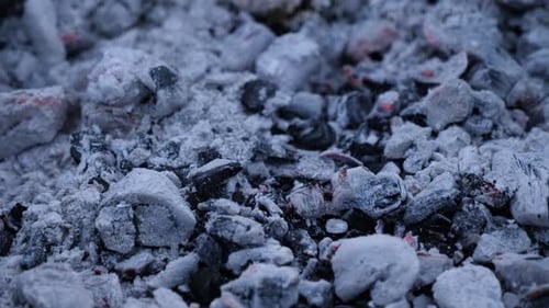 Glowing Embers in Gray Ash Camera Moves Back