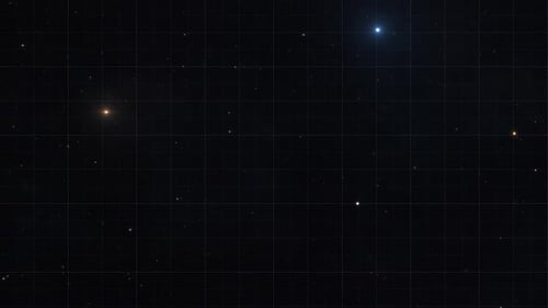 Mapa estelar mostrando estrelas passando com sobreposição de grade animada