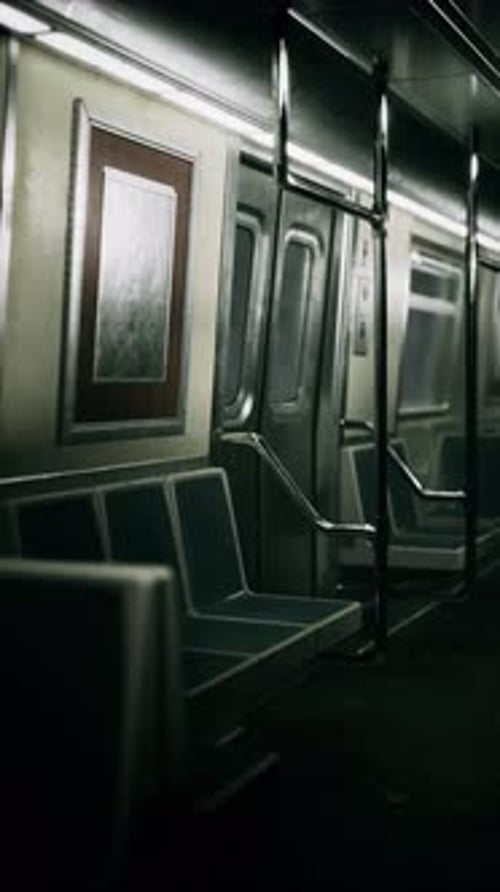 Vertical Empty Metal Subway Train in Urban Chicago