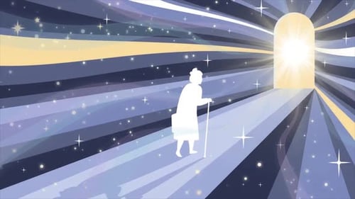 Afterlife Elderly Soul Walking Toward Heavenly Light - Bright Divine Gateway & Portal