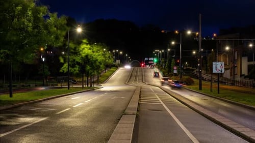 A road at night in Le Havre