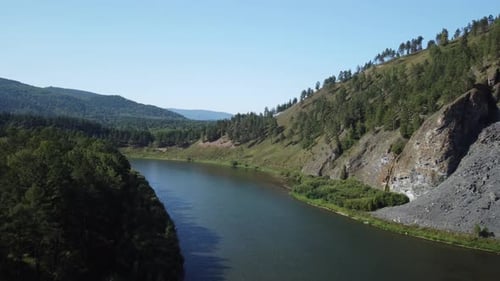 Awesome aerial view of scenic river among mountains