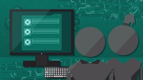 Flat Design Computer UI and Circuit Board Animated Background