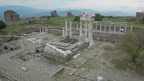 Ruins of Pergamon Acropolis with Standing Columns and Ancient Layout