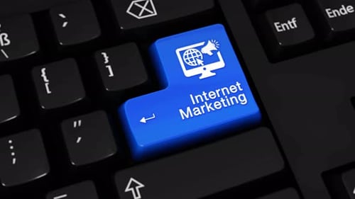 Pressing Internet Marketing Key on Computer Keyboard 3D Animation