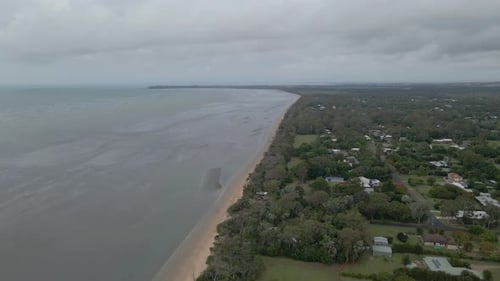 Aerial View Of Brennan Park On The Fraser Coast Next To Beautiful Beach In Hervey Bay, Queensland, A
