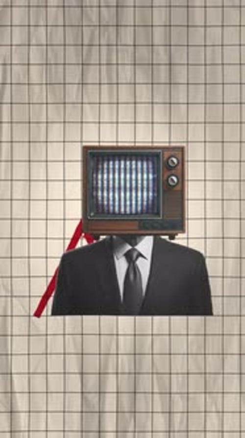 Collage Man with Retro TV Head and Upward Arrow Animation