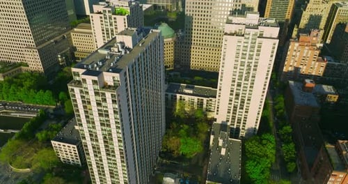 Multi-storied building and skyscrapers of New York city. Top view on the residential area