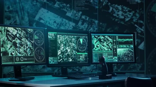 Military Soldier Operating Advanced Technology in a Command Center