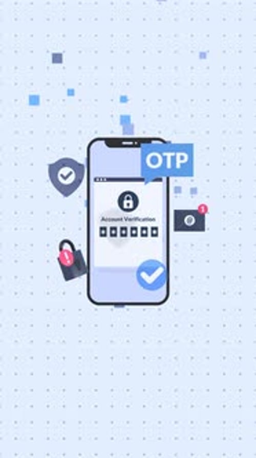 Smartphone animado exibindo senha de uso único e conceito de verificação em duas etapas em vídeo vertical