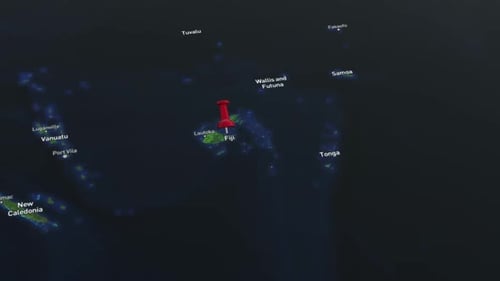 3D Animated World Map with Location Pin on Fiji