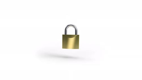 Animation de cadenas doré sécurisé flottant et planant sur un fond blanc propre