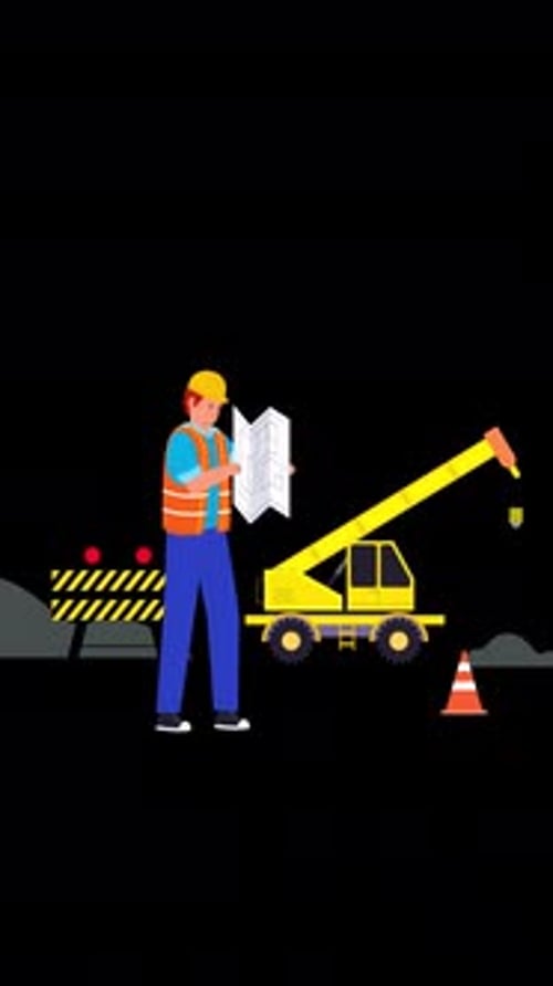 Engineers Working On Construction On Vertical On Alpha Channel