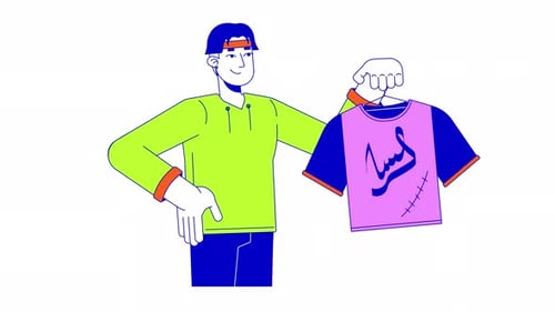 Flat Design Animation of Man Holding Customizable T-Shirt