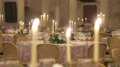 Elegant Wedding Reception Table Setting with Candles