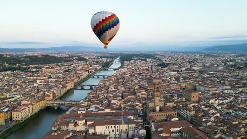 Florence Colorful Hot Air Balloon Epic Flying Above the City at Sunrise Italy