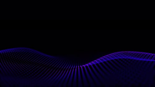 Blue magenta Wave Technology loop. Glowing dotted lines on the lical wavy surface. Abstract concept